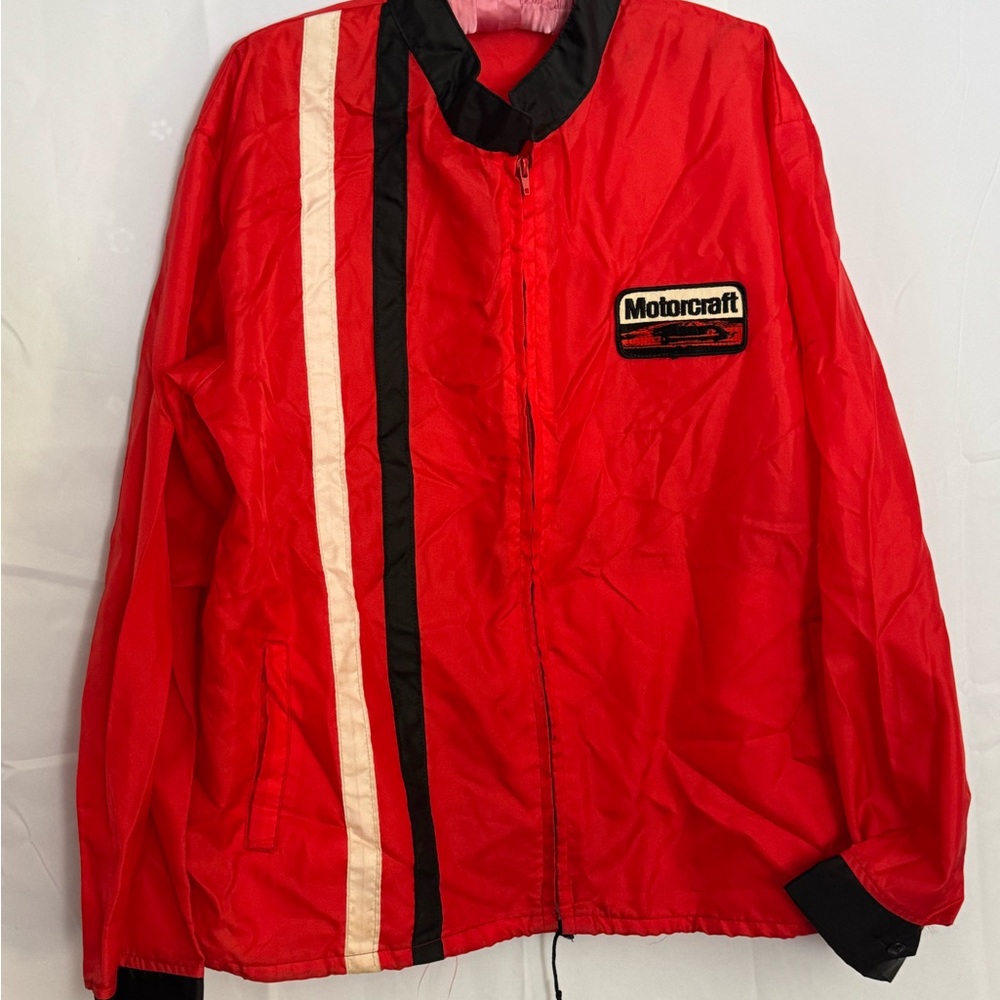 Men's Motorcraft Ford Red Striped Jacket Workers Vintage Garage Racer Greaser